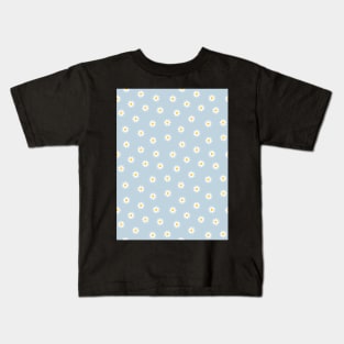 Daisy Flower Pattern, Blue Kids T-Shirt